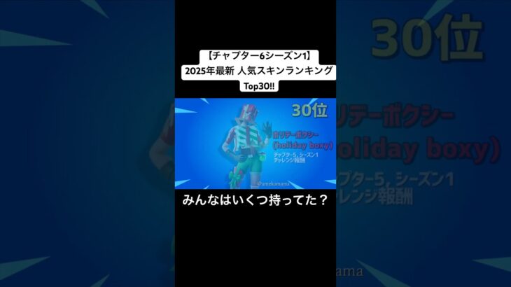 【フォートナイト】 人気スキンランキング30位～1位 2025最新 1位は意外なあのスキン！