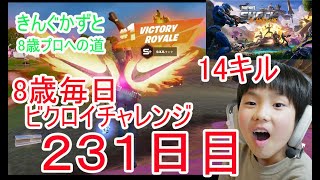 フォートナイトチャプター６シーズ4　８歳毎日ビクロイチャレンジ231日目　8歳14キルクラウンビクロイ　７歳アンリアルランク　２３１日連続ビクロイ動画